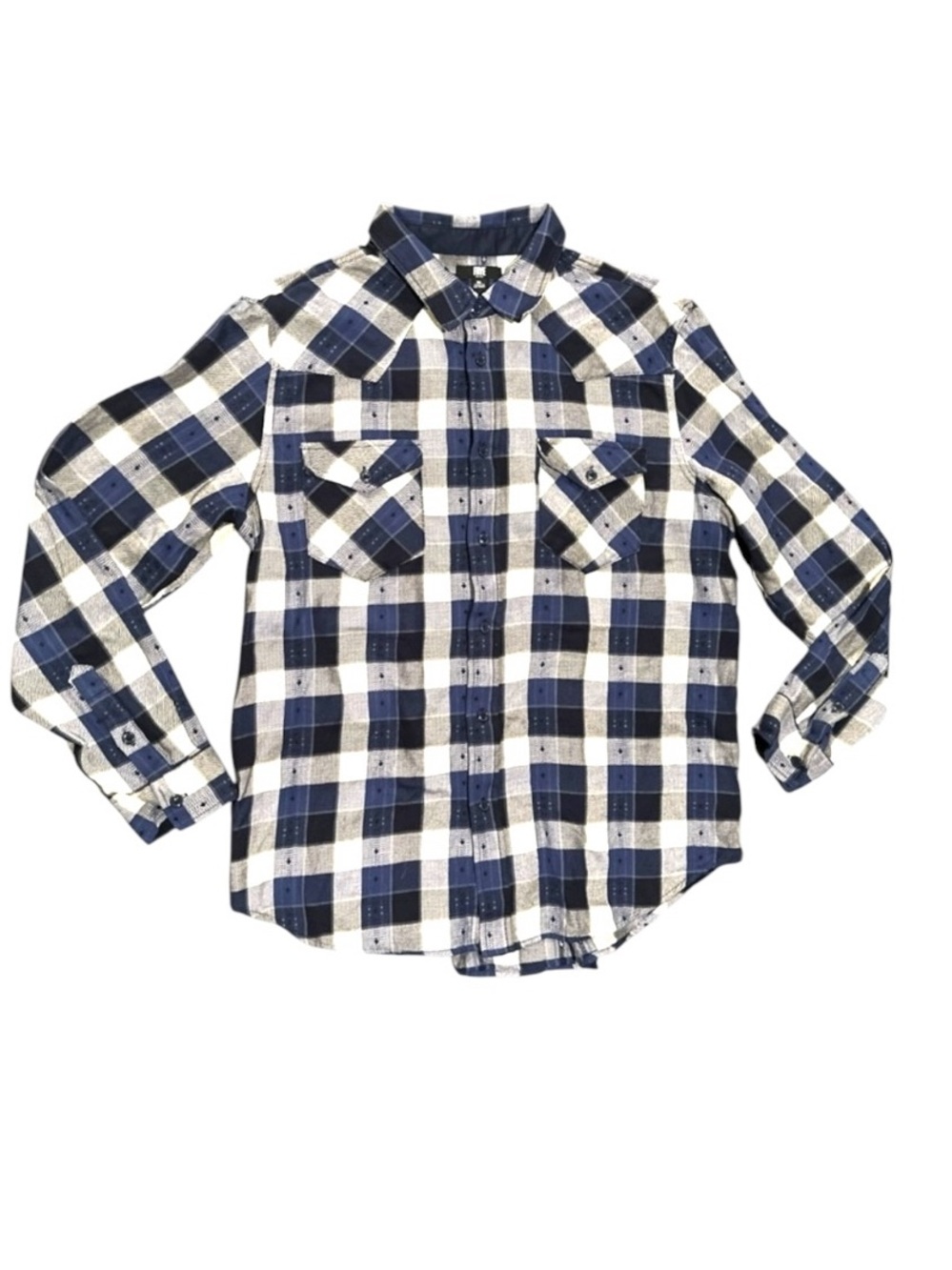 Frye Shirt Men L Blue Buffalo Plaid Jacquard Flannel Heather Night Sky Cotton